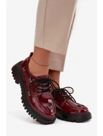 Lakierowane Skórzane Półbuty Damskie Z Przypinkami Artiker 57C0336 Bordowe