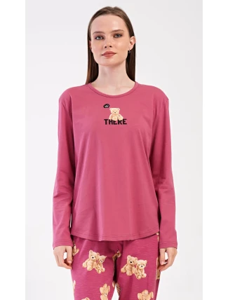 Dámske dlhé pyžamo Ružový medveď