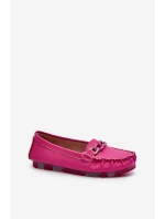 Skórzane Mokasyny Damskie Z Ozdobą Fuksja S.Barski LR339