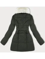 Dámska bunda so stojačikom a kožušinou J Style army (16M9165-136)