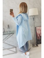 Dlhý kabát s kapucňou modrý