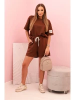 Dámska súprava s maslom a šortkami s vysokým pásom čokoládová