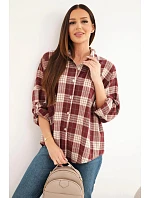 Dámska kockovaná oversized košeľa s vreckami v bordovej farbe Dámska kockovaná oversized košeľa s vreckami v bordovej farbe