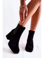 Zamszowe Botki Na Masywnym Obcasie Laura Messi 2519 Czarne