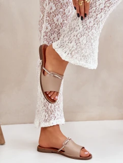 Skórzane Klapki Lewski Shoes 3047 Ciemnobeżowe