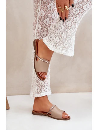 Skórzane Klapki Lewski Shoes 3047 Ciemnobeżowe