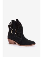 Zamszowe Botki Kowbojki Ażurowe Na Obcasie Zazoo 2994 Czarne Zamszowe Botki Kowbojki Ażurowe Na Obcasie Zazoo 2994 Czarne