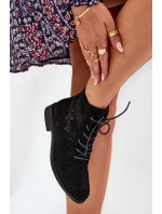 Sznurowane Botki Z Ażurowym Wzorem S.Barski HY51-136 Czarne