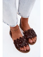 Kožené sandály na nízkém podpatku Zazoo 40468 Čokoládové
