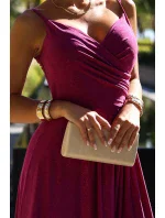 299-19 CHIARA elegantné maxi dlhé šaty bez ramienok - FUCHSY WITH BROKER