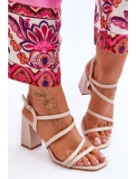 Skórzane Sandały Na Słupku Beżowe Florentina