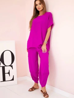 Viskózová blúzka + nohavice tmavo fialová