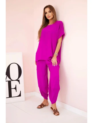 Viskózová blúzka + nohavice tmavo fialová