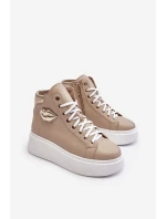 Trampki Damskie Wysokie Na Suwak Lemar Beżowe Katerin