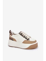 Sneakersy Damskie Na Masywnej Platformie Zebra Beżowe Tamorniel