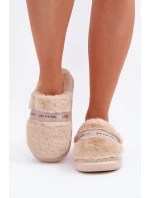 Papuče z umelej kožušiny s ozdobným remienkom béžová Savalithea