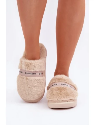 Papuče z umelej kožušiny s ozdobným remienkom béžová Savalithea