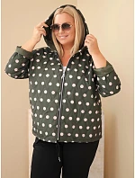 Dámska bunda Plus Size s kapucňou s bodkovaným vzorom v khaki farbe
