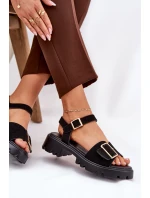 Eko Zamszowe Sandały Damskie Z Klamrą Czarne Gofielle