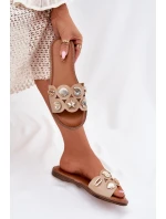 Klapki Damskie Na Płaskim Obcasie Ze Złotymi Przypinkami Beżowe Nalothiel