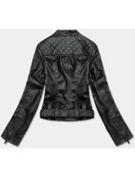 Čierna bunda ramoneska z ekokože so stojačikom (AX-805)