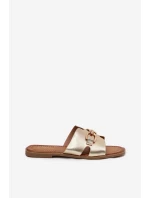 Klapki Damskie Płaskie Z Ozdobnym Detalem Złote Amiresna