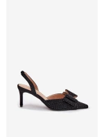 Zdobione Szpilki Z Odkrytą Piętą I Kokardką Czarne Nilandriela