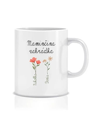 Personalizovaný klasický biely keramický hrnček s objemom 300 ml s motívom maminho záhradky Personalizovaný klasický biely keramický hrnček s objemom 300 ml s motívom maminho záhradky