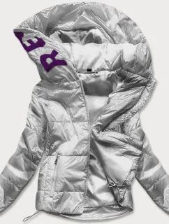 Strieborná lesklá prešívaná dámska bunda s kapucňou (B9568)
