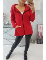 Zateplená mikina s predĺženým chrbtom a vreckami červená