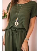 Viskózový set plisovaná blúzka + nohavice khaki Viskózový set plisovaná blúzka + nohavice khaki