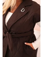 Dámske Plus veľkosť prešívaná vesta s opaskom a golierom Brown