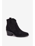 Dámské perforované kotníkové boty na podpatku S.Barski HY61-8013 Černé
