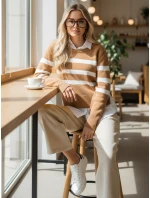 Dámsky pruhovaný sveter ASTRIDA camel FashionStreet MY2226