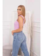 Blúzka bez ramienok s volánikmi vo fialovej farbe Blúzka bez ramienok s volánikmi vo fialovej farbe