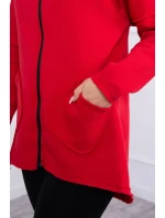 Zateplená mikina s predĺženým chrbtom a vreckami červená