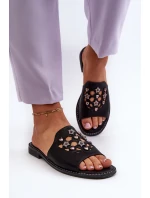 Błyszczące Klapki Damskie Z Ozdobami S.Barski KV27-063 Czarne