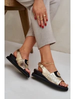 Sandały Damskie Na Koturnie Złote Isnnoria