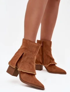 Botki Damskie Na Słupku Z Wywiniętą Cholewką Camel Idalia