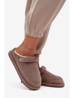 Kapcie Damskie Z Paskiem Ocieplane Futerkiem Ciemnobeżowe Rilena