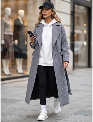 Dlhý dámsky kabát s opaskom, na prechodné obdobie, tmavomodrý, FashionStreet NY0775 Dlhý dámsky kabát s opaskom, na prechodné obdobie, tmavomodrý, FashionStreet NY0775