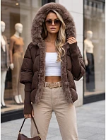 Dámska zimná prešívaná bunda s kožušinou, hnedá, FashionStreet TY5989 Dámska zimná prešívaná bunda s kožušinou, hnedá, FashionStreet TY5989