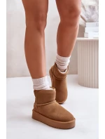 Skórzane Zamszowe Śniegowce Na Platformie Za Kostkę Camel Rianaella