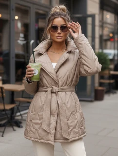 Dámska prechodná bunda s opaskom béžová FashionStreet TY5589