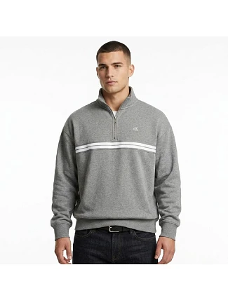 Calvin Klein Zip Fleece Hoodie Logo Tape Grey Heather Mikina - LZ04RE285G-P7E Pánske
