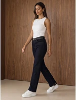 Dámske džínsy vo voľnom strihu s opaskom, tmavomodré, FashionStreet UY3157 Dámske džínsy vo voľnom strihu s opaskom, tmavomodré, FashionStreet UY3157