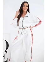 Dámska bavlnená súprava s oversized nohavicami a kontrastnými pruhmi, biela Dámska bavlnená súprava s oversized nohavicami a kontrastnými pruhmi, biela