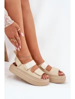Sandały Damskie Na Platformie Z Rzepami Beżowe Nitepira