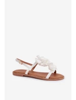 Dámské sandály Ploché S Dekorativními Květinami Bílé Noemia