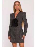 M869 Tvídové šaty s výstrihom do V - čierne